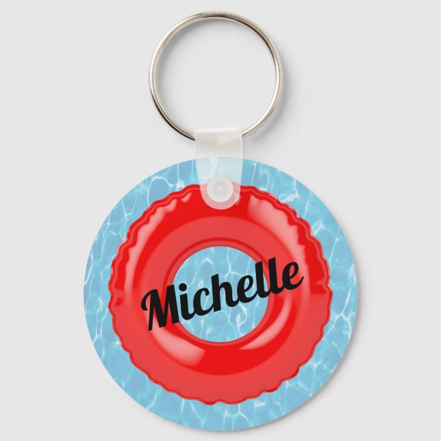 Personalized Swimming Pool Red Tube Key Ring (Front)