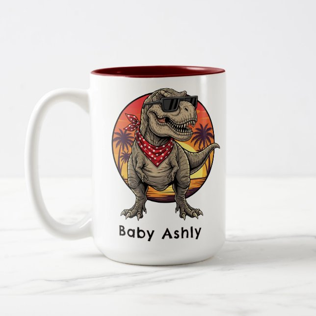 Personalized T-Rex dinosaur Two-Tone Coffee Mug (Left)