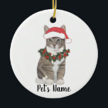 Personalized Tabby Cat (Grey) Ceramic Tree Decoration<br><div class="desc">Make the nice list this year with an ornament of your favorite tabby cat elf! For the sweetest gifts,  pair it with a matching art print or another item from my collection!</div>