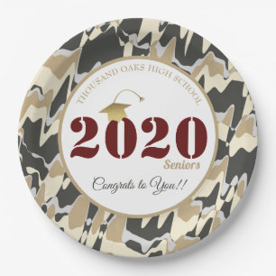 Personalized Tan Camouflage Pattern Graduation Paper Plate