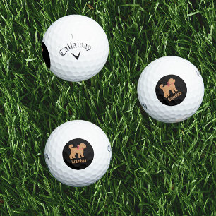 Personalized Tan Doodle Dog on Black Golf Balls