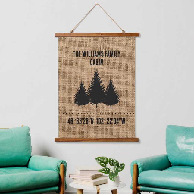 Personalized tapestry family cabin burlap  (Living Room)