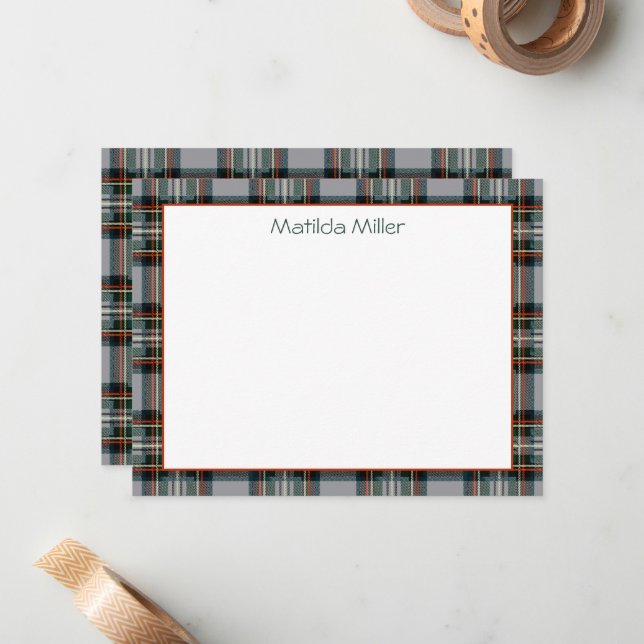 Personalized Tartan Note Card with Plaid Backgroun (Front/Back In Situ)