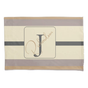 Personalized Taupe Gold Stripe Modern Neutral Chic Pillowcase