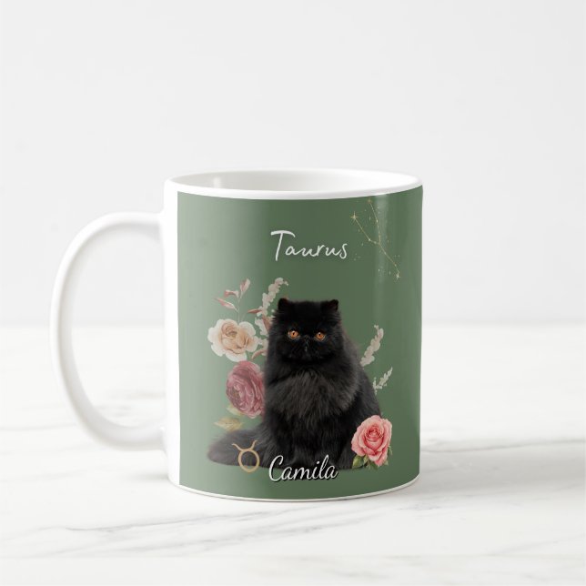 Personalized Taurus Cat Mug with Name (Left)