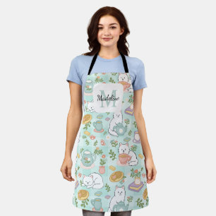 Personalized Tea Book Cat Green Girly Kitchen Apron