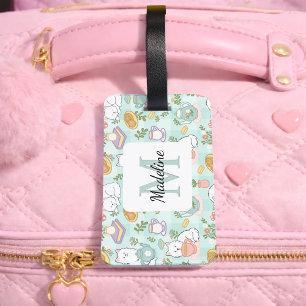 Personalized Tea Bookish Cats Girl Mint Green Luggage Tag
