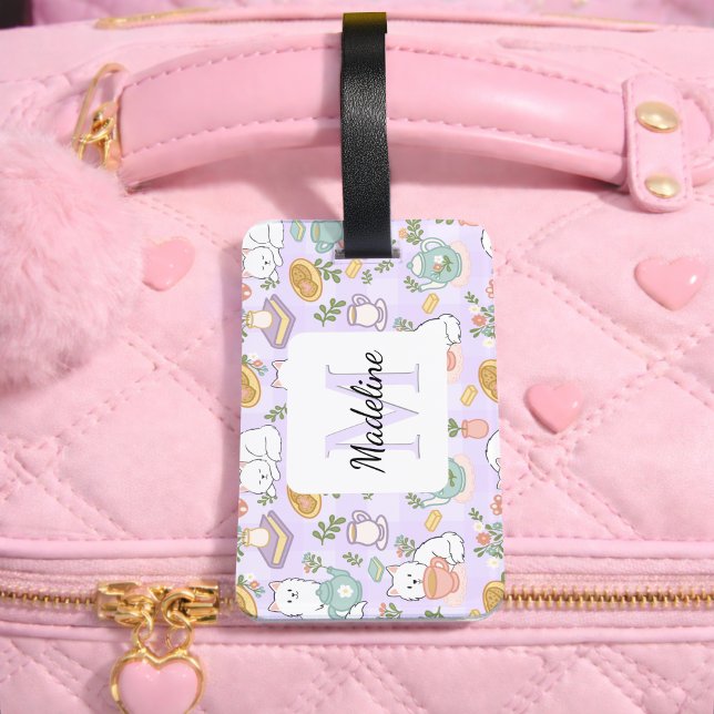 Personalized Tea & Bookish Cats Girl Purple Luggage Tag (Creator Uploaded)