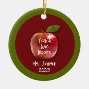 Personalized Teacher Apple “Teach Love Inspire” Or Ceramic Tree Decoration