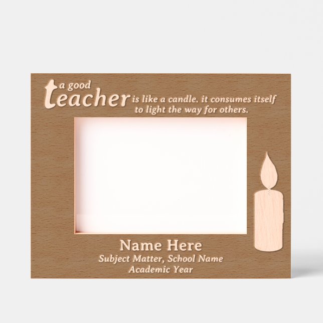 Personalized Teacher Candle Gift, Light on Dark Etched Frames (Front)