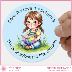 Personalized Teacher Classroom Library Bookplate Classic Round Sticker