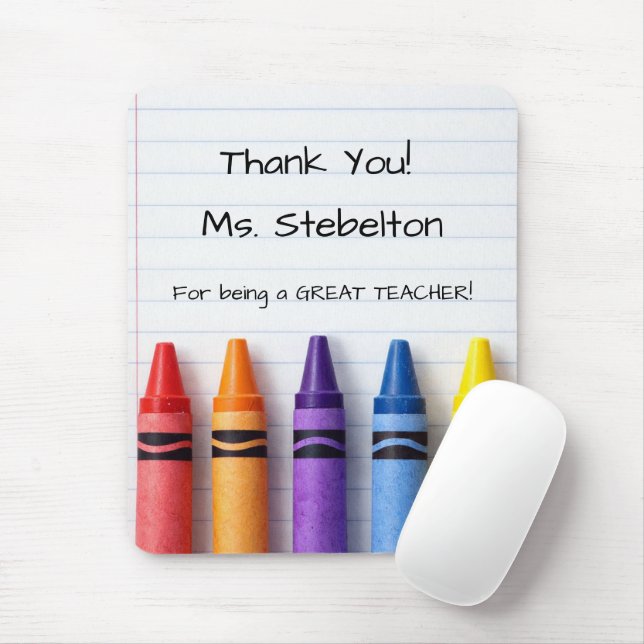 Personalized Teacher Crayon and Paper  Mouse Mat (With Mouse)