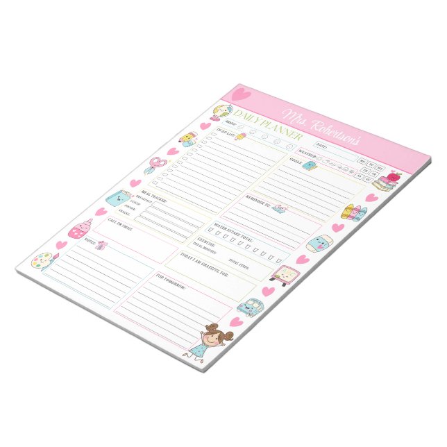 Personalized Teacher Daily Planner Notepad Cute (Angled)