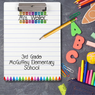 Personalized Teacher Gift Rainbow Crayons Clipboard