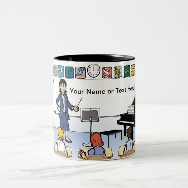 Personalized Teacher, Music - Female Cartoon Two-Tone Coffee Mug (Center)
