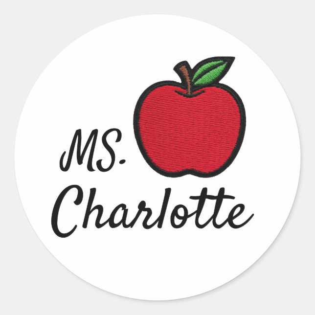 Personalized Teacher Name Red Apple Quarter Classic Round Sticker (Front)