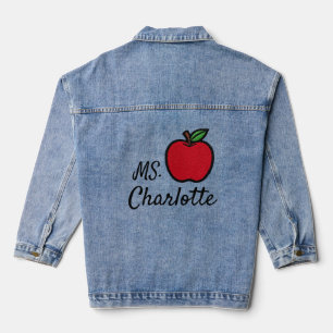 Personalized Teacher Name Red Apple Quarter Denim Jacket