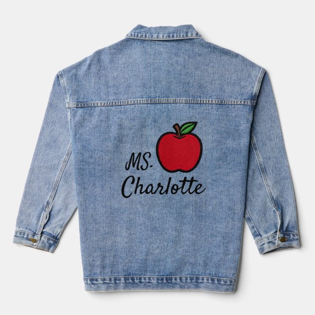 Personalized Teacher Name Red Apple Quarter Denim Jacket (Back)