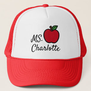 Personalized Teacher Name Red Apple Quarter Trucker Hat