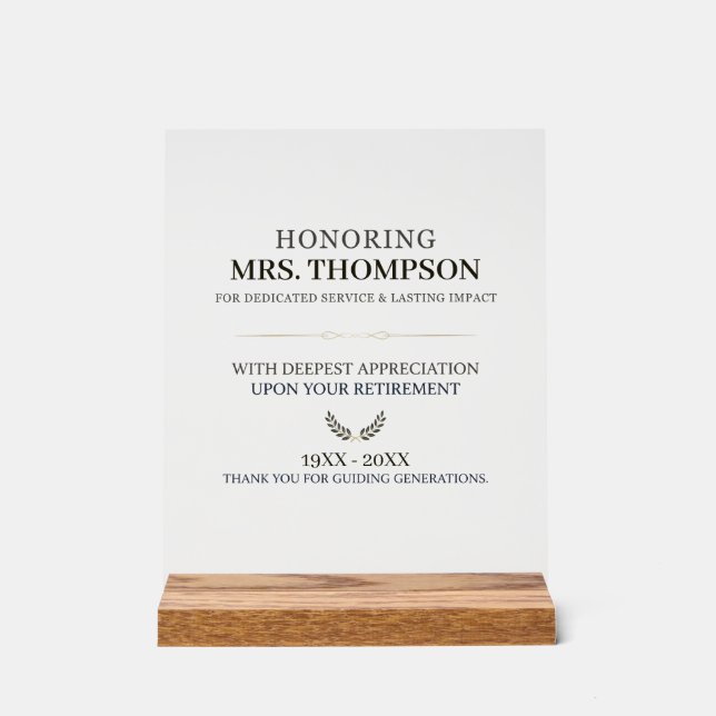 Personalized Teacher Retirement Typography Acrylic Sign (Front)