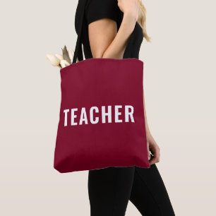 Personalized Teacher Text Statement Burgundy Tote Bag