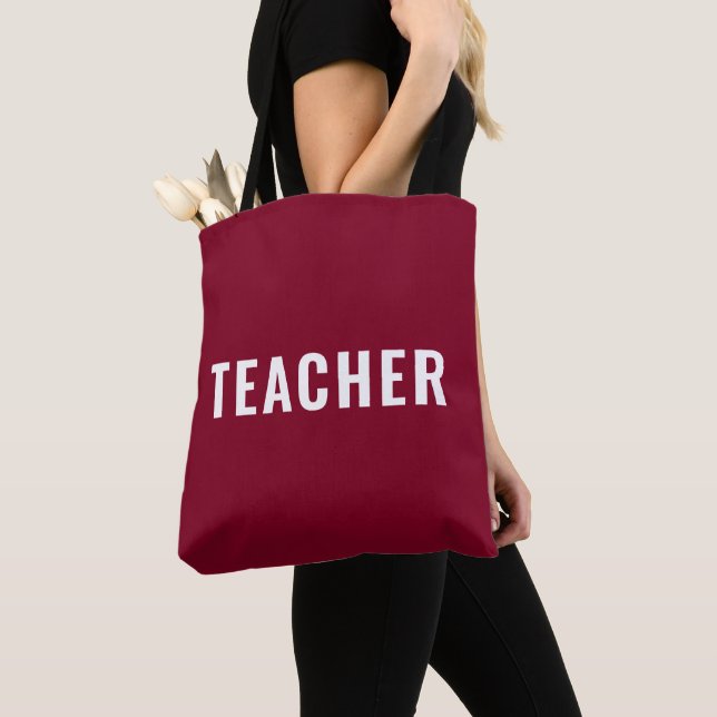 Personalized Teacher Text Statement Burgundy Tote Bag (Close Up)