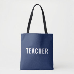 Personalized Teacher Text Statement Navy Blue Tote Bag