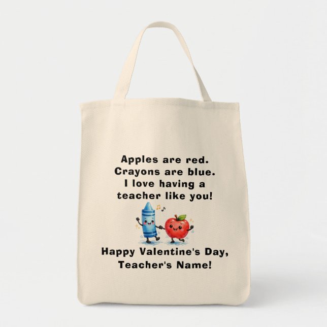Personalized Teacher Valentine Tote Bag (Front)