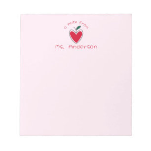 Personalized Teacher's Name Heart Apple Valentine Notepad