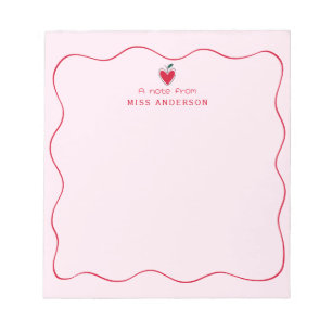Personalized Teacher's Name Heart Apple Valentine Notepad
