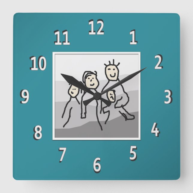 Personalized Teal Framed Photo Square Wall Clock (Front)