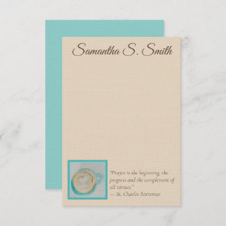 Personalized Teal Heart Coffee Cup Flat Note Card