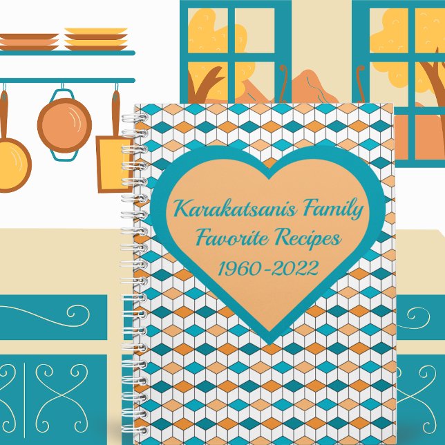 Personalized Teal Orange Geometric Keepsake Recipe Notebook (Creator Uploaded)