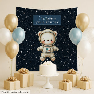 Personalized Teddy Astronaut Boy Birthday Backdrop Tapestry