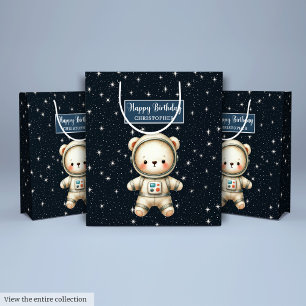 Personalized Teddy Astronaut Boy Birthday Gift Bag