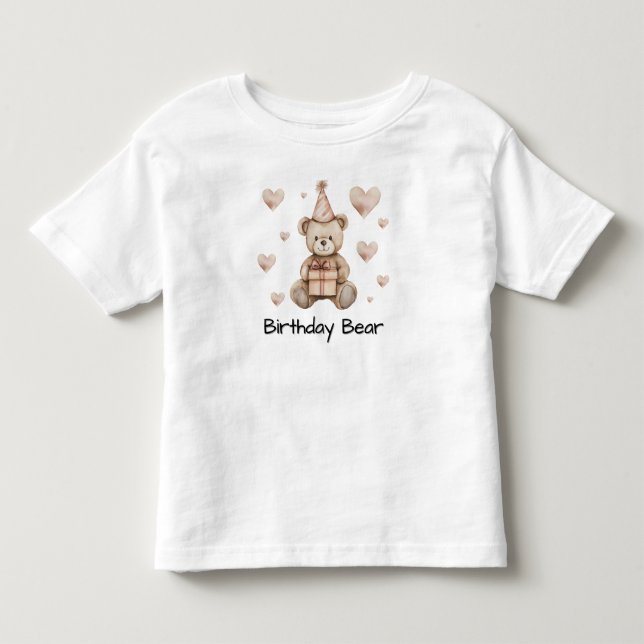 Personalized Teddy Bear Birthday Bear Baby Tshirt (Front)