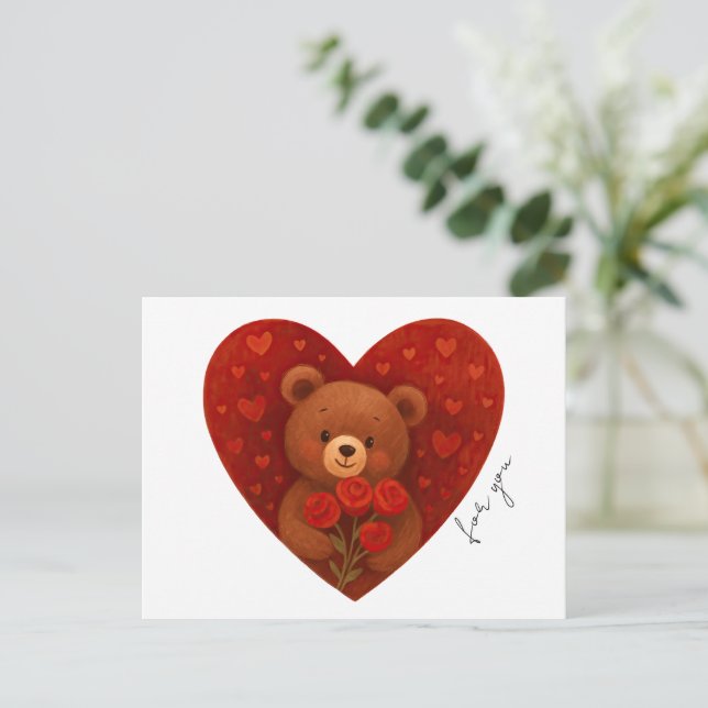 Personalized Teddy Bear Holiday Postcard  (Standing Front)