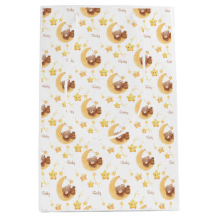 Personalized Teddy Bear Moon Baby Shower Medium Gift Bag