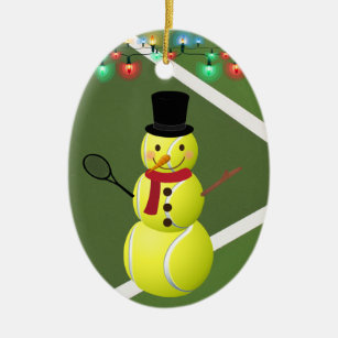 Personalized Tennis Ball Snowman Christmas Ceramic Tree Decoration