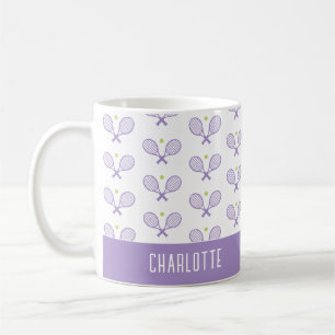 Personalized Tennis Pattern Custom Name Tennis Coffee Mug