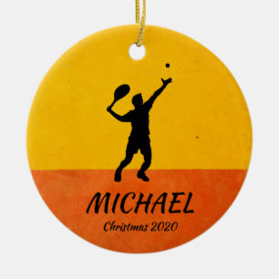 Personalized Tennis Player Coach Serve Yellow Xmas Ceramic Tree Decoration