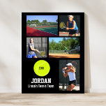 Personalized Tennis Team Photo Collage Name School Poster<br><div class="desc">This personalized tennis team photo collage poster features your favorite uploaded tennis photos, a tennis ball graphic with your player's name and school (or your custom text). This design is set against a background color of your choice - just click on customize and then choose the background color on the...</div>