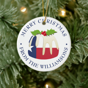 Personalized TEXAS FLAG CHRISTMAS PUDDING Gift Ceramic Tree Decoration