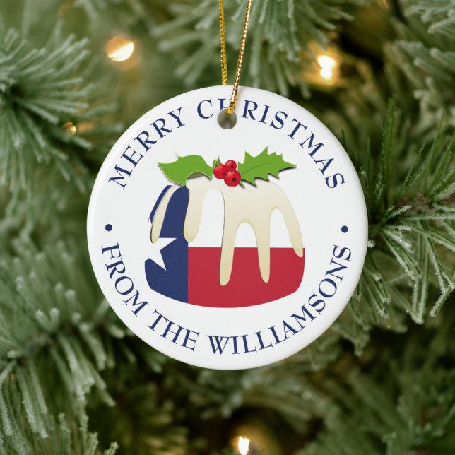 Personalized TEXAS FLAG CHRISTMAS PUDDING Gift Ceramic Tree Decoration (Tree)