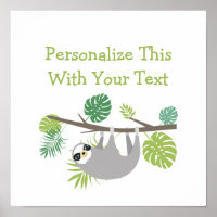 Personalized Text Fun Hanging Sloth