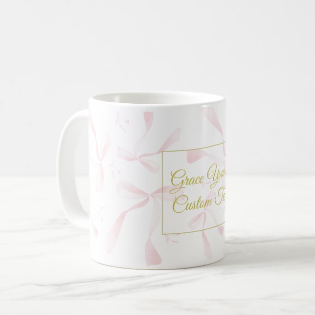Personalized Text Watercolor Ribbon Pattern Design Coffee Mug (Front Left)