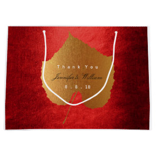Personalized Thank You Fall Gold Leave Red Large Gift Bag