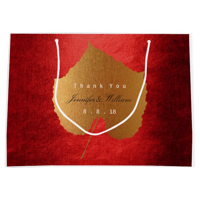 Personalized Thank You Fall Gold Leave Red Large Gift Bag (Front)