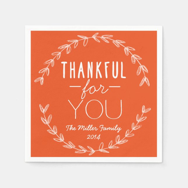 PERSONALIZED THANKFUL FOR YOU HOLIDAY WREATH NAPKIN (Front)