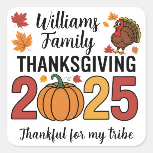 Personalized Thanksgiving 2025 Pumpkin Family Square Sticker
